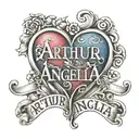  text "Arthur and Angelina" with a love heart shape tattoo design idea