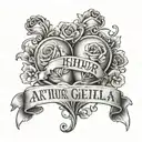  text "Arthur and Angelina" with a love heart shape tattoo design idea