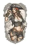 super real sexig pirate woman standing posing tattoo design idea