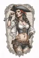super real sexig pirate woman standing posing tattoo design idea