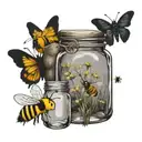 winnie the pooh " honey jar " whit bees flying tattoo design idea