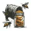 winnie the pooh " honey jar " whit bees flying tattoo design idea