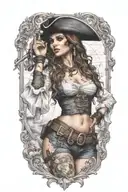 super real sexig pirate woman standing posing tattoo design idea