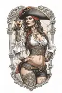 super real sexig pirate woman standing posing tattoo design idea