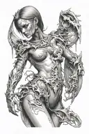 deamon woman stand posing  tattoo design idea
