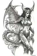 deamon woman stand posing  tattoo design idea