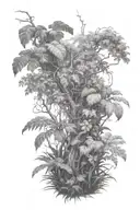 gray scale Jungle trees with vines and bushes tattoo design idea