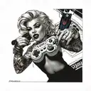 marlin monroe play pc game controller surrounded tattoo design idea