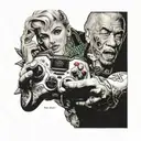 marlin monroe play pc game controller surrounded tattoo design idea