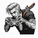 marlin monroe play pc game controller surrounded tattoo design idea