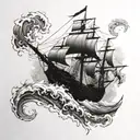 black pearl ship sailing through stormy tattoo design idea