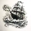black pearl ship sailing through stormy tattoo design idea