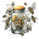 winnie the pooh " honey jar " whit bees flying tattoo design idea