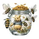 winnie the pooh " honey jar " whit bees flying tattoo design idea