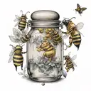 winnie the pooh " honey jar " whit bees flying tattoo design idea