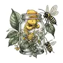 winnie the pooh " honey jar " whit bees flying tattoo design idea