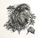lion jungle forest with trees pentagrams tattoo design idea