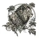 lion jungle forest with trees pentagrams tattoo design idea