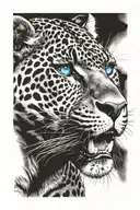 black jaguar with blue eyes looking right side tattoo design idea