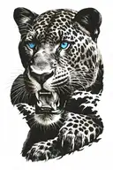 black jaguar with blue eyes looking right side tattoo design idea