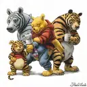 Winnie the Pooh with friends Tigger Piglet Eeyore holding a coffee mug tattoo design idea