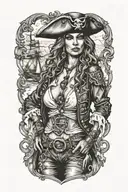 super real sexig pirate woman standing posing tattoo design idea