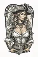 super real sexig pirate woman standing posing tattoo design idea