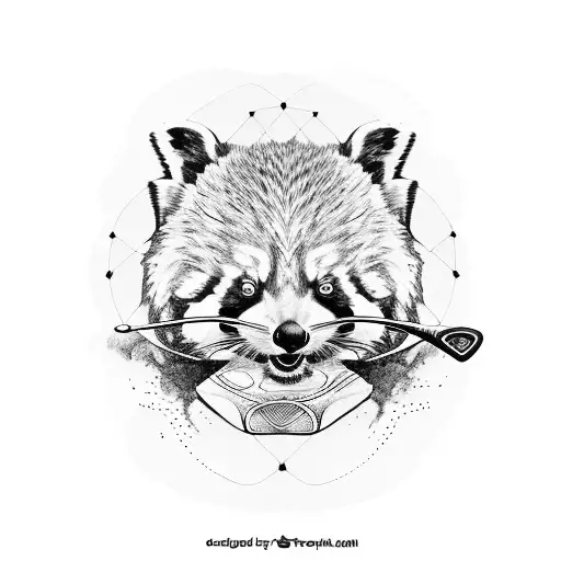 Red panda holding a tennis racket tattoo design idea