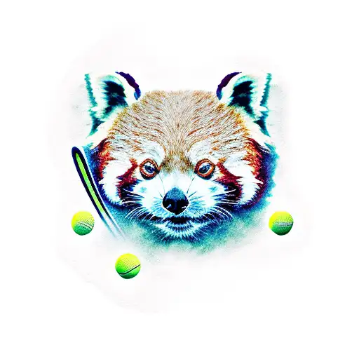 Red panda holding a tennis racket tattoo design idea