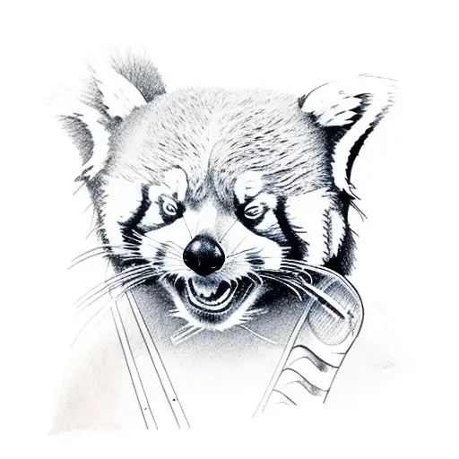 Red panda holding a tennis racket tattoo design idea