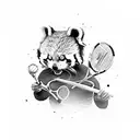 Red panda holding a tennis racket tattoo design idea