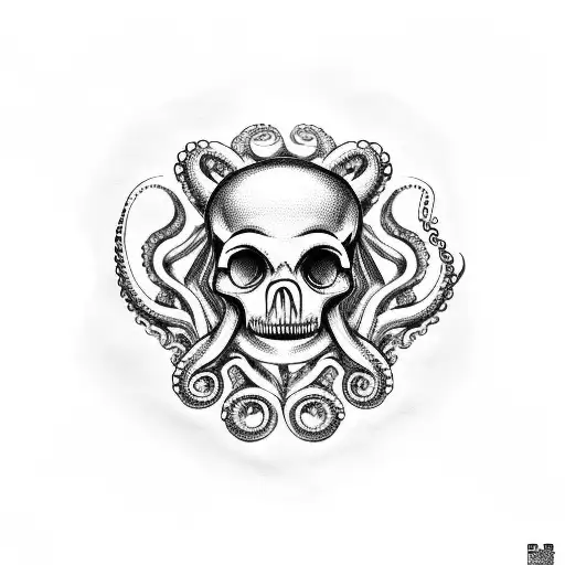  octopus with skull toast tattoo design idea