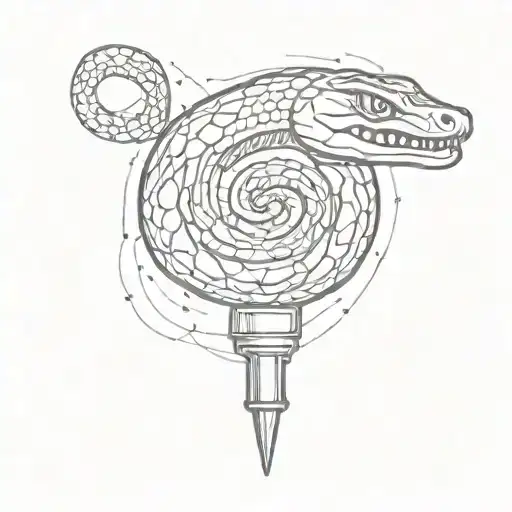 A sketch-style tattoo of a snake coiled around a welding torch, with sparks flying tattoo design idea