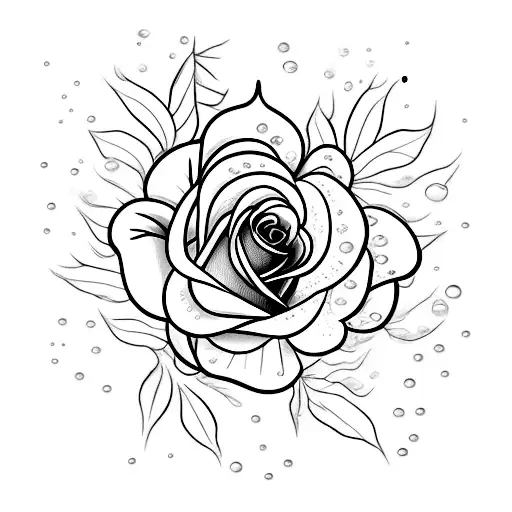 rose combined with water droplets, fine lines tattoo design idea