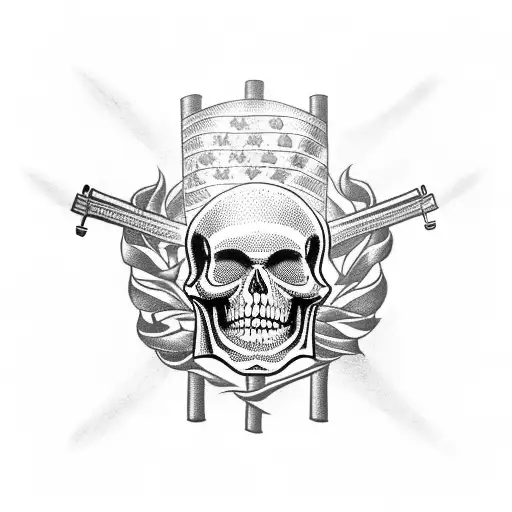 American flag with skeleton and muskets  tattoo design idea
