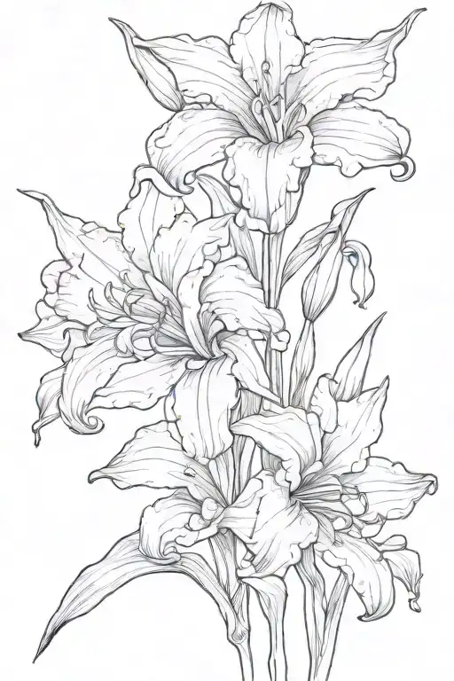 gladiolus flower, narcissus flower, sweet pea flower, lily flower  tattoo design idea