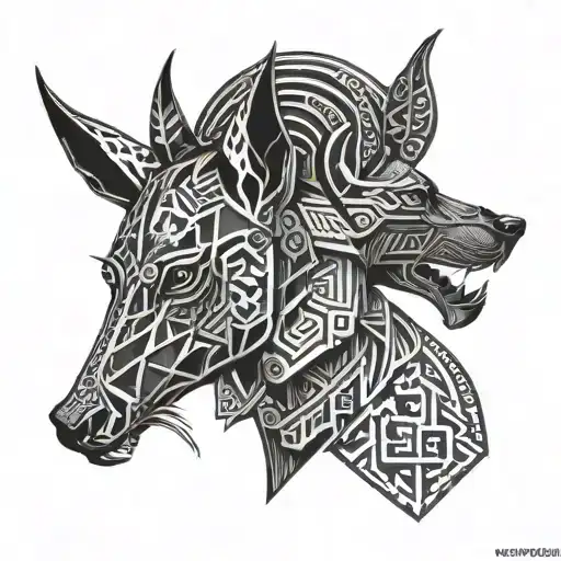 handball, force et anubis egiptian god tattoo design idea