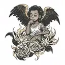Black little girl and a phoenix rising from the ashes tattoo design idea