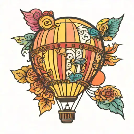 small fine line balloon with colors tattoo design idea