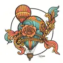 small fine line balloon with colors tattoo design idea