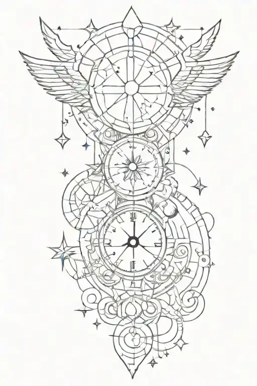 caduces with geometric shapes 11:11 time with moon tattoo design idea