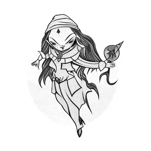 A mystical witch casting a spell on a mountain peak tattoo design idea