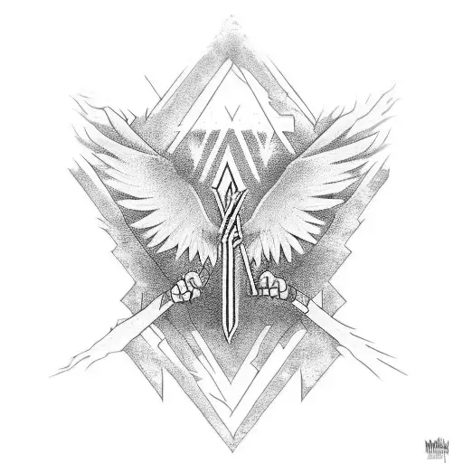 Eminem lyrics intertwined with mystical symbols and a witch silhouette tattoo design idea