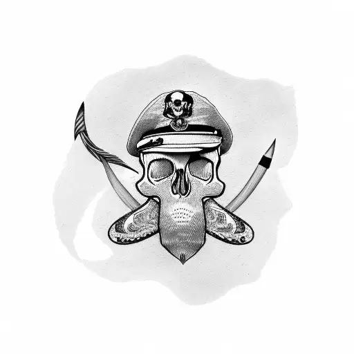 Skull with beard wearing Royal Australian Navy Cap tattoo design idea