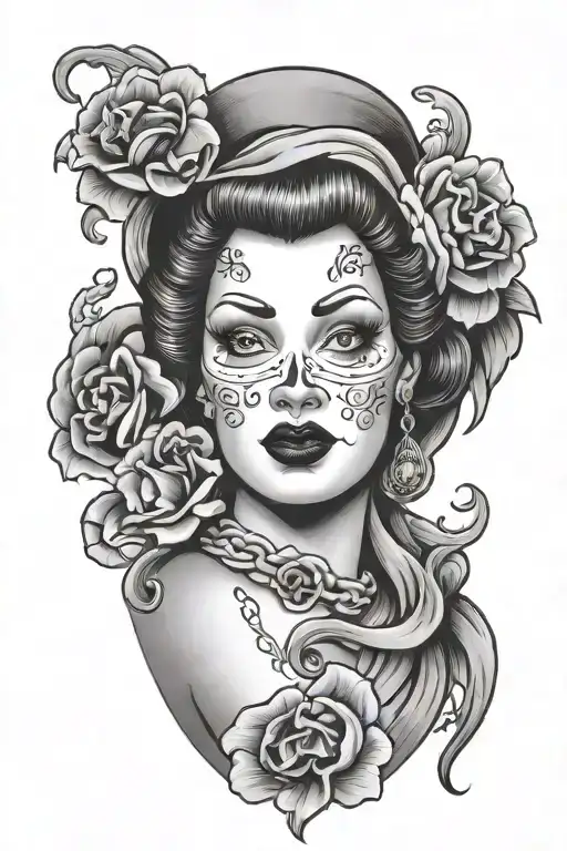 plus size ghostface pinup girl tattoo design idea