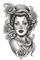 plus size ghostface pinup girl tattoo design idea