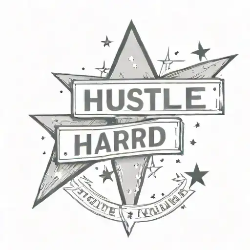 Black and Grey A street sign with the words 'Hustle Hard' surrounded by stars   tattoo design idea