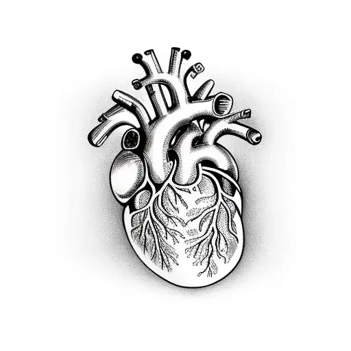 anatomical human heart sitting in king's throne  tattoo design idea