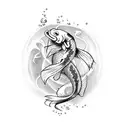 Create a sketch style tattoo of a koi fish jumping over a wind bar tattoo design idea
