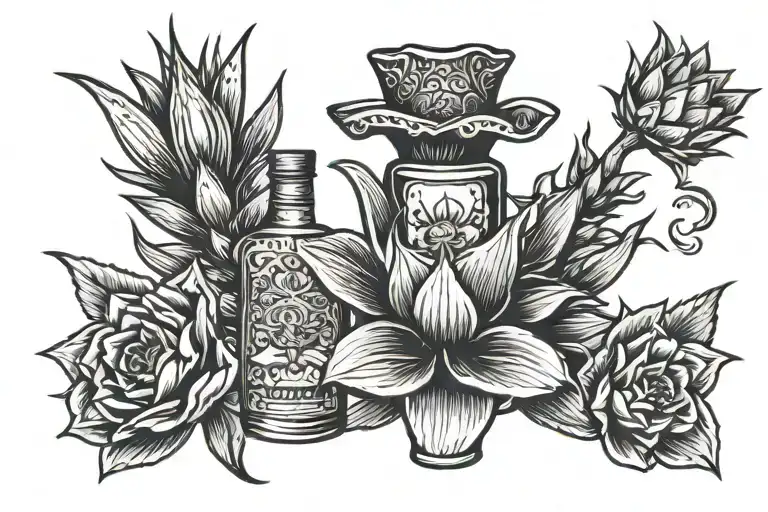 Agave and tequila bottle jalisco inspired tattoo tattoo design idea